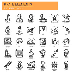 Wall Mural - Pirate Elements , Thin Line and Pixel Perfect Icons