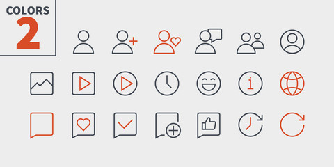 Poster - social ui pixel perfect well-crafted vector thin line icons 48x48 ready for 24x24 grid for web graph