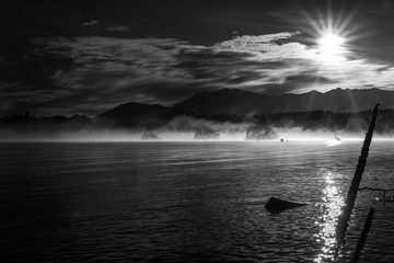 Autumn in Lake Pukaki , south Island, New Zealand landscape in B&W color