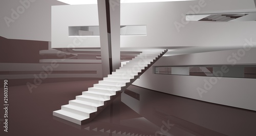 Abstract White And Brown Interior Multilevel Public Space