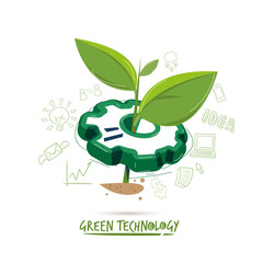 sapling with gear. green technology concept - vector