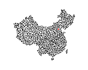 China map with marked capital, polygonal pattern