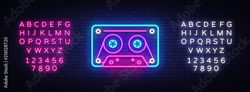 Cuadros en Lienzo Cassetts for tape recorder neon sign vector