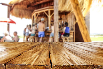 Wall Mural - summer photo of beach bar and desk of free space for your decoration.