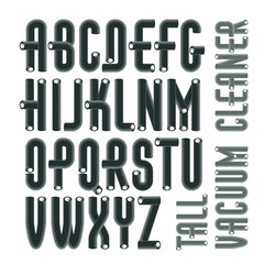 Fototapete - Set of trendy condensed, tall, vector capital, upper case alphabet letters, abc isolated. Funky font for use as business poster design elements. Made with industrial hose, 3d cylinder tube design.
