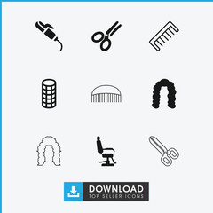 Poster - Collection of 9 hairdresser filled and outline icons