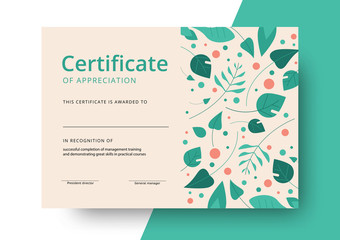 Certificate of appreciation template design. Elegant business diploma layout for training graduation or course completion. Vector background illustration.