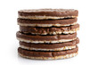 Stack of six chocolate rice cakes isolated on white.