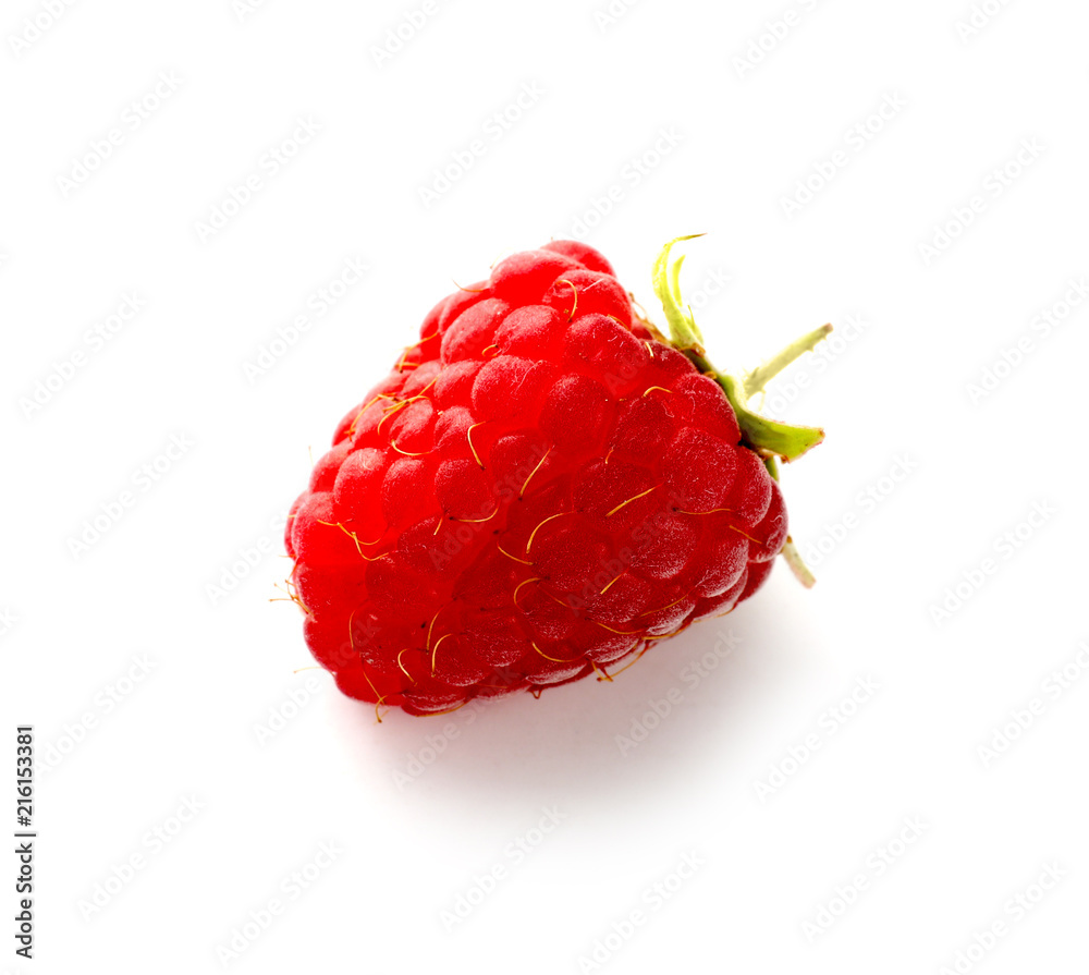 Ripe aromatic raspberry on white background