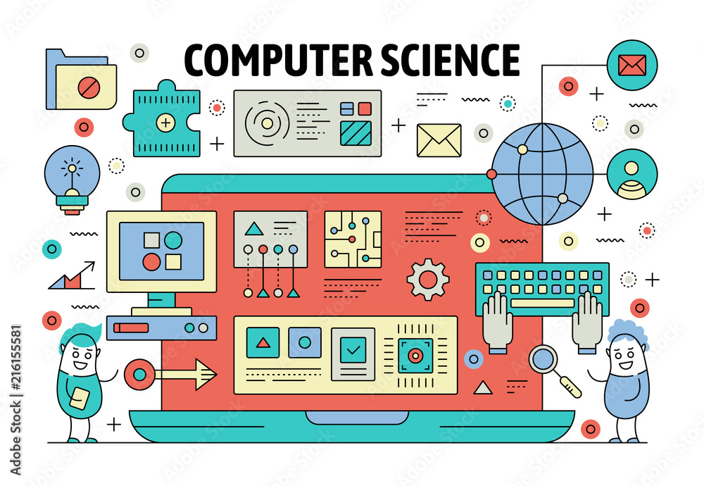 Vector thin line computer science poster banner Stock Vector | Adobe Stock