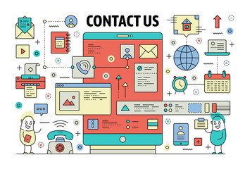 Poster - vector thin line art contact us poster banner