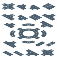 Road marking constructor isometric vector illustration. Isolated traffic streets and highways with turns, crossings or intersections and transport interchange junction for city map elements template