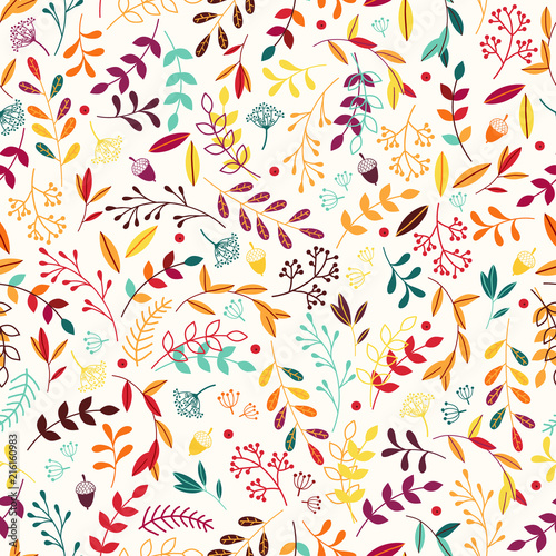 Seamless  Autumn Pattern with Colorful Elements. Canvas Print