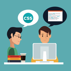 Canvas Print - Programmers with software and programming symbols vector illustration graphic design