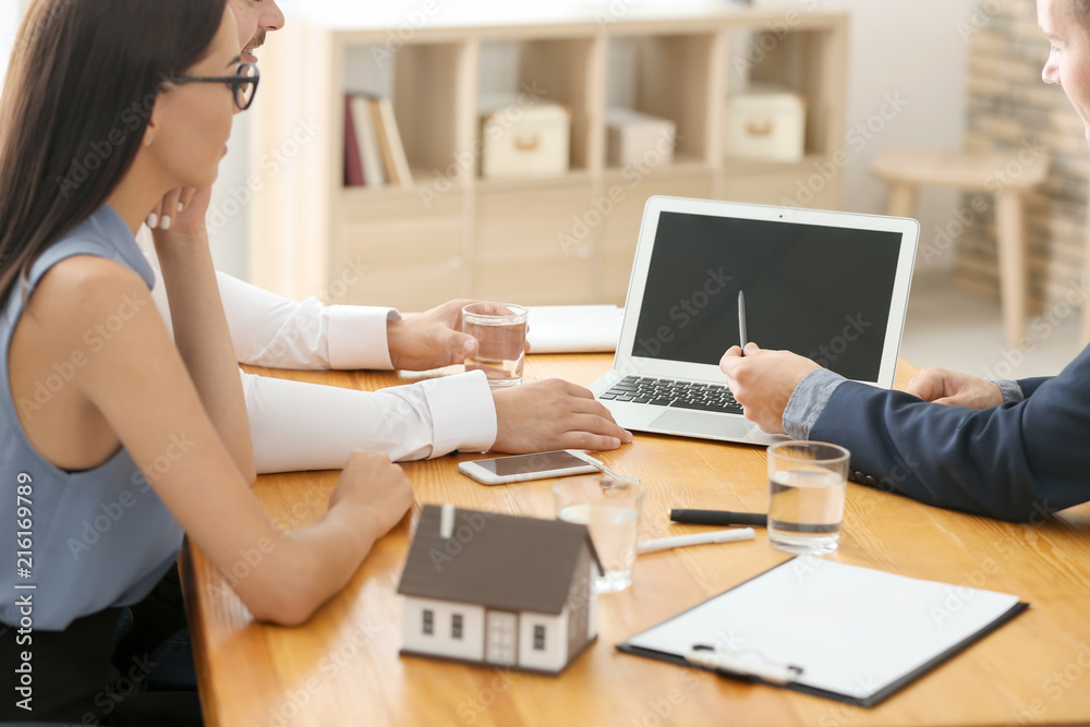 Real estate agent working with clients in office
