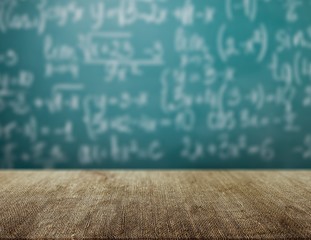 Wall Mural - Molecule models and formulas on blackboard background