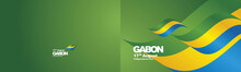 Independence Day Gabon Flag Ribbon Two Fold Landscape Background
