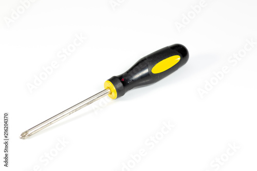 Fotografie, Obraz Black and yellow screw driver on a white background