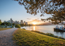The Sun Setting Over Vancouver Harbour, Shot From CRAB Park At Portside