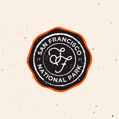 exploring nature themed vintage logotype with grunge effect. national parks outdoor labels