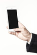 © dohee - business man hand hold a mobile phone on the white background.