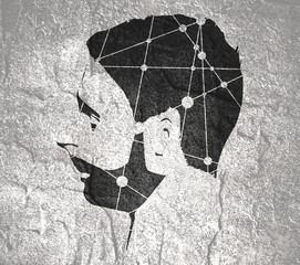 Profile view of bearded man. Male face silhouette or icon textured by lines and dots pattern