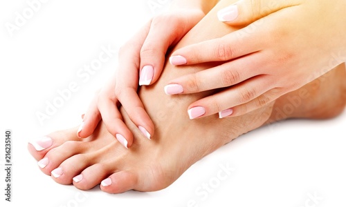 Vászonkép Perfect hands on female feet