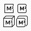 Square and cubic meters vector line icons