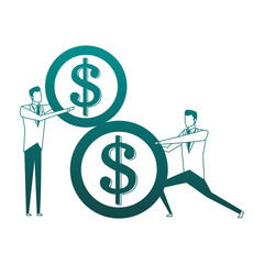 Businessmens pushing and holding a coin vector illustration graphic design