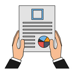 Sticker - business man hand holding paper documents report vector illustration