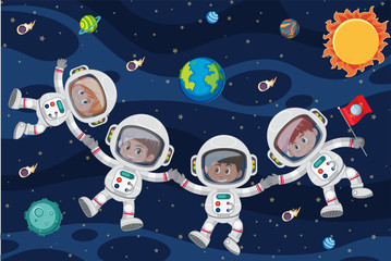Astronuats floating through space