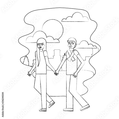 Couple Parents Holding Hands Walking In The Park City Vector