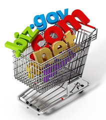 Wall Mural - Domain names inside shopping cart. 3D illustration