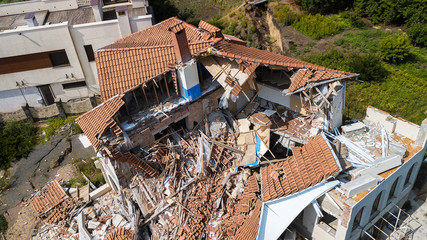 The destroyed luxury house after the earthquake