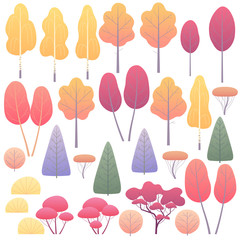 Wall Mural - Flat Autumn Trees and Bushes Set