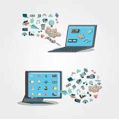 Canvas Print - electronic devices with social media icons vector illustration design