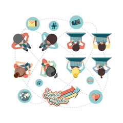 Sticker - community people with social media icons vector illustration design