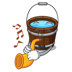 Sticker - With trumpet wooden bucket mascot cartoon