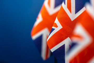 flags of great britain with blue background and space for your project.