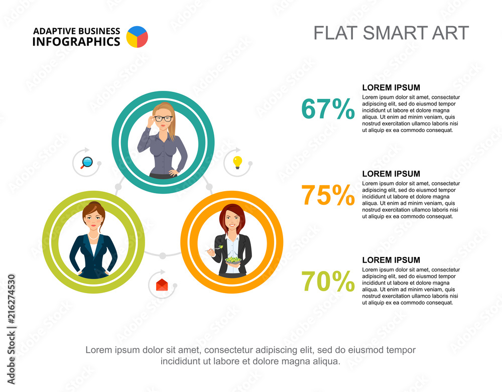 Percent Visualization Chart Three ideas percentage chart template for presentation. Business data ...