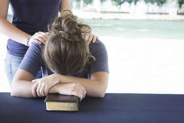 Wall Mural - Comforting a Distressed Woman During a Bible Study