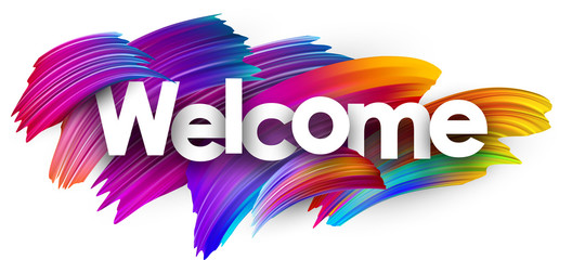 Wall Mural - Welcome paper poster with colorful brush strokes.