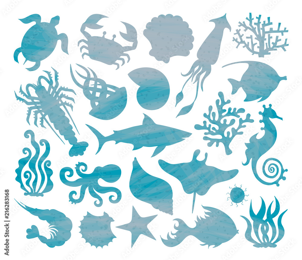 Vector set of silhouettes of sea animals. Stencil marine life. Undersea world. Stock Vector | Adobe Stock vector-set-of-silhouettes-of-sea-animals-stencil-marine-life-undersea-world-stock-vector-adobe-stock