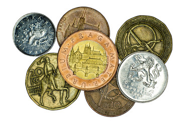 Wall Mural - Different Czech koruna coins.