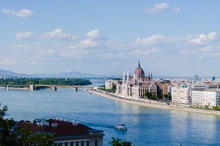 Cityscape Of Central Budapest With Parliament Building, Danube River And Sziget Park.