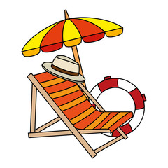 Sticker - beach chair with umbrella and float vector illustration design