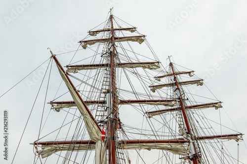 Fotografie, Obraz Yards and sails on the standing rigging of a square rigger