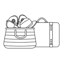 Poster - summer vacations bag with suitcase and sunglasses vector illustration design