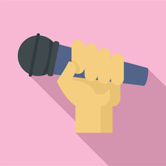 Poster - Microphone in hand icon. Flat illustration of microphone in hand vector icon for web design