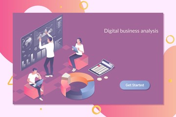 Business Analytics Technology Using Big Data. Business Team Investment Entrepreneur Trading Concept.3d isometric flat design.